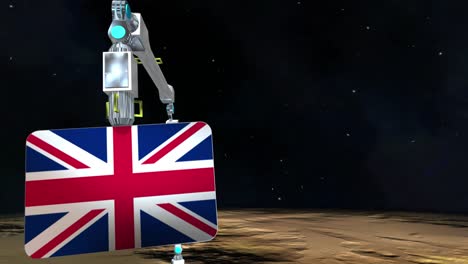 la placa de la bandera del reino unido excavada en el planeta.