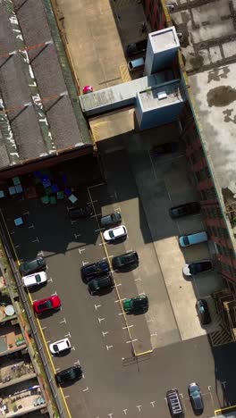 travelling overhead social ratio aerial gv of portview trade centre in east belfast, northern ireland, uk on a bright and sunny day. produced in 4k, 60fps and with rec709 color