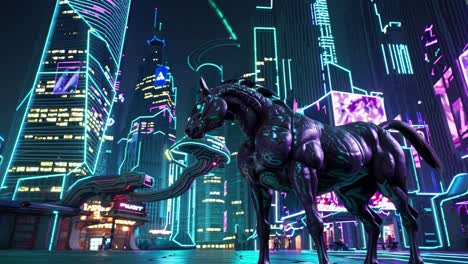 cyberpunk horse in neon city