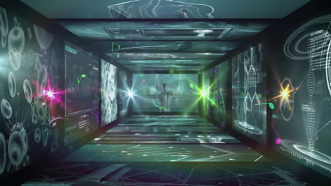 in school, children learning about animation with holographic displays in corridor