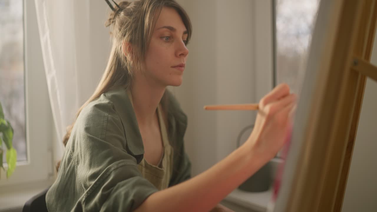 mulher pintando em uma janela