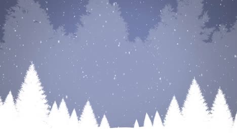 Animation-of-christmas-snow-falling-over-white-trees-and-grey-sky