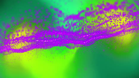 purple particles forming wave pattern over green and yellow background animation