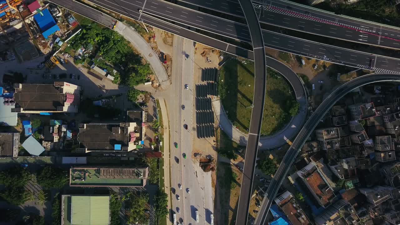 주하이 시 (zhuhai city) - 은 날 교통, 도로 건설 블록, 공중 파노라마, 4k, 중국