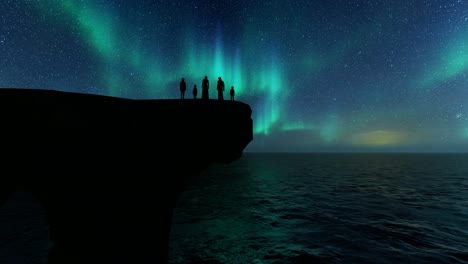 siluetas islámicas noche de familia árabe. fondo de la vida familiar. luces del norte 4k