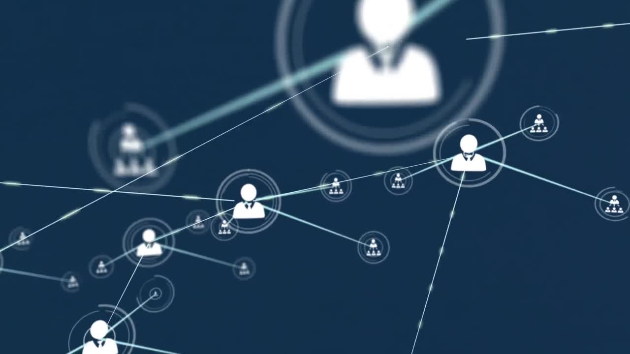 animación de la red de conexiones con iconos sobre diversas personas de negocios en la oficina
