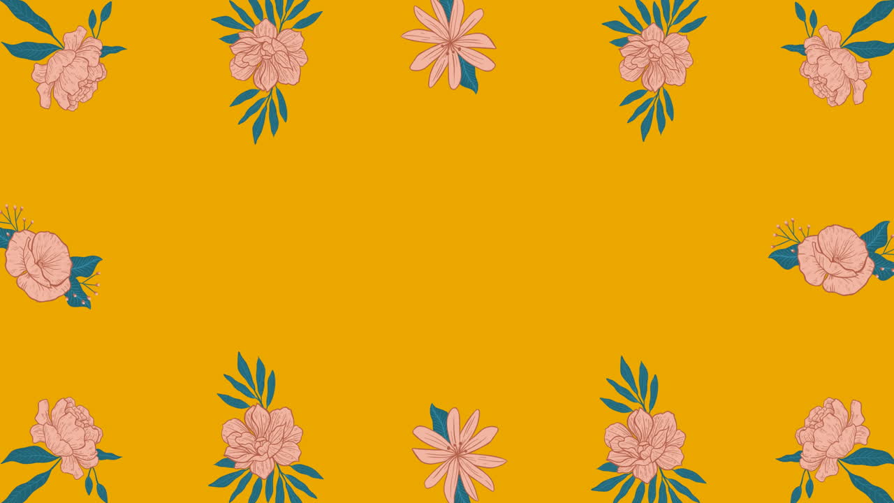 animación de flores que se mueven en movimiento hipnótico con espacio de copia en fondo naranja