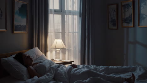 mujer durmiendo en la cama por la noche