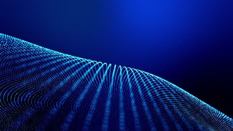 4k fondo abstracto en bucle de partículas de brillo forman líneas, superficies como paisaje futurista en el ciberespacio o holograma. tema de ciencia ficción de microworld, nanotecnología o espacio cósmico. cuerdas azules 3