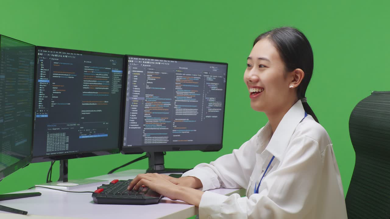 책상에 앉아 있는 프로그래머 여성