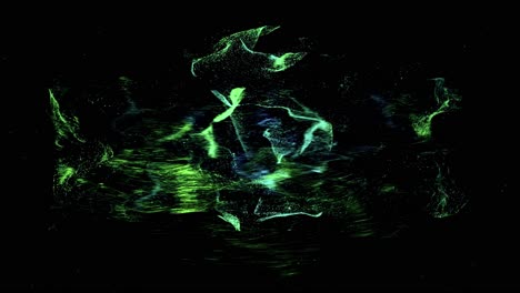 abstract green and blue particles in space