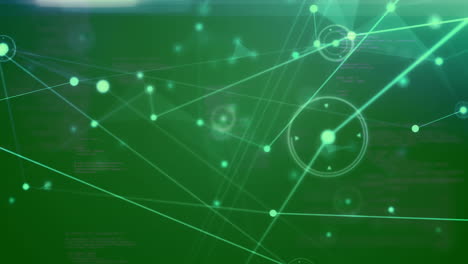 animación del procesamiento de datos y la red de conexiones con puntos brillantes en verde