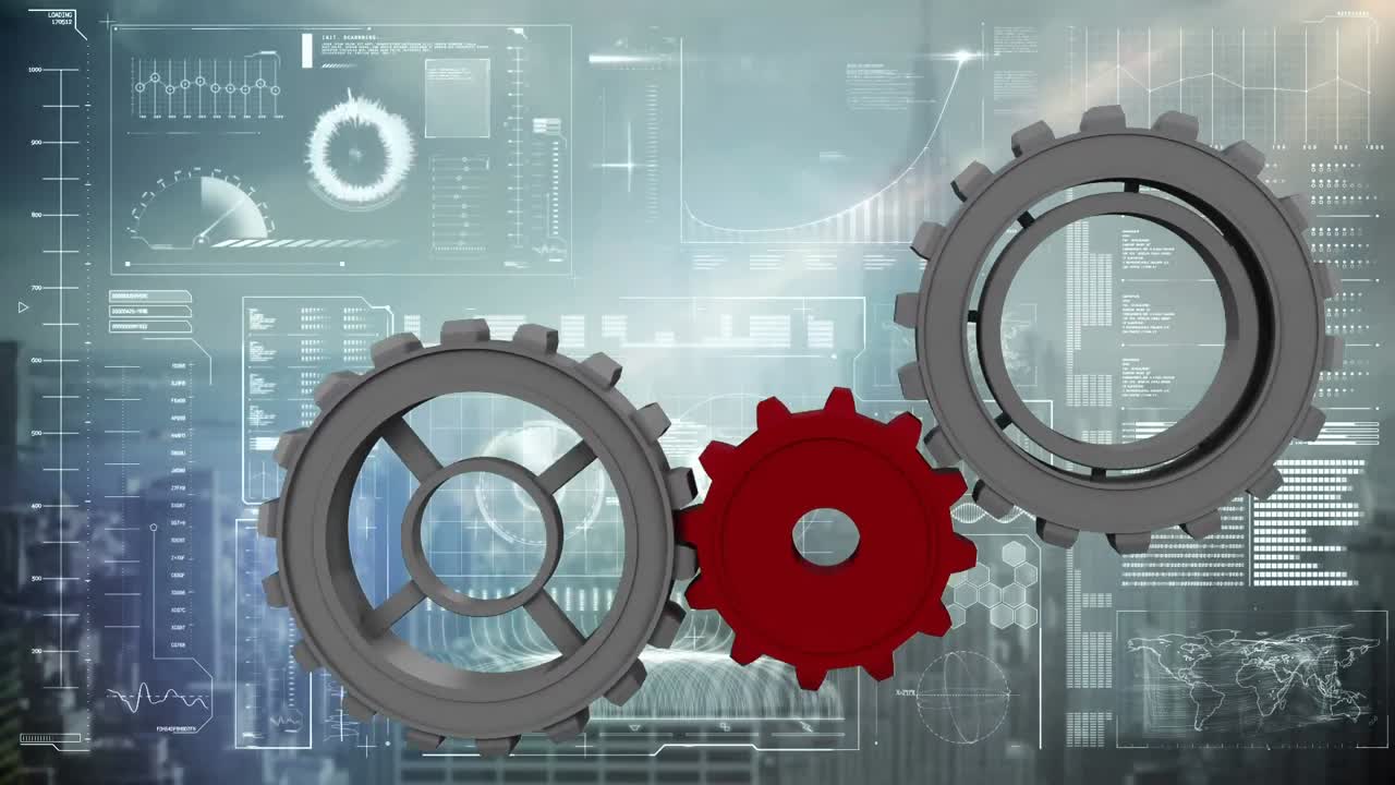 engranajes grises y rojos