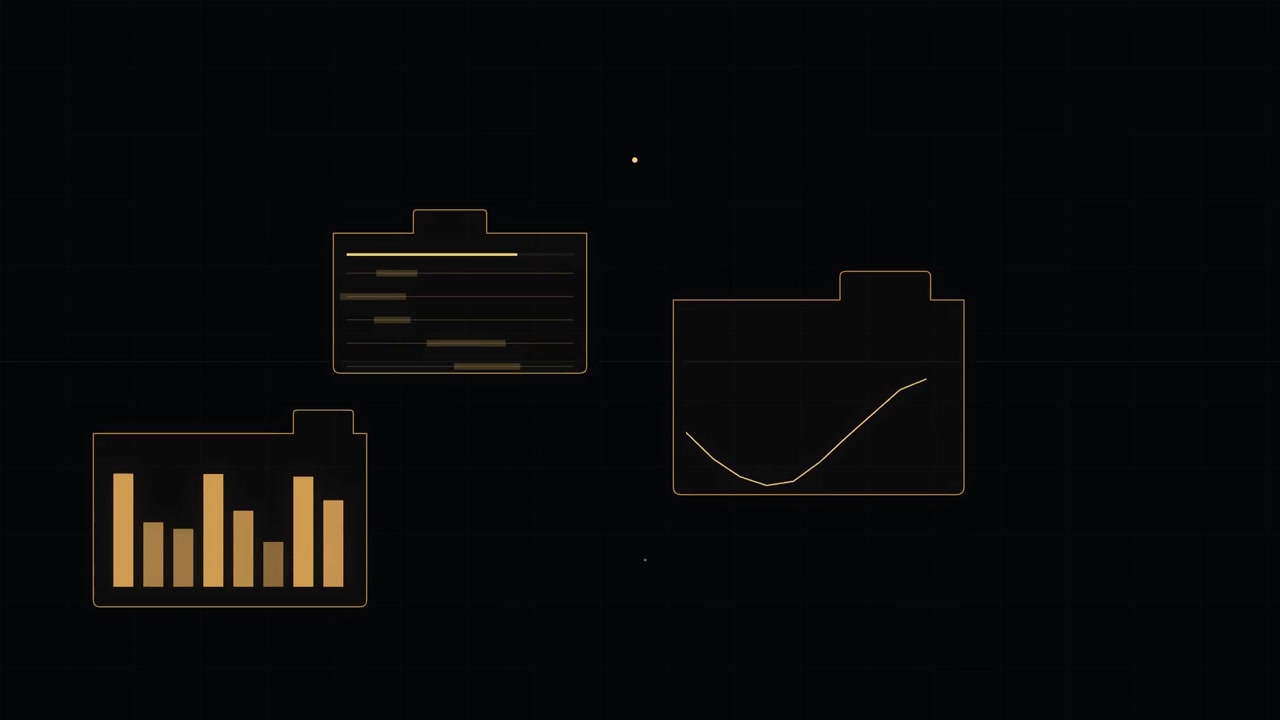 Grafici e diagrammi di dati digitali animati su sfondo scuro