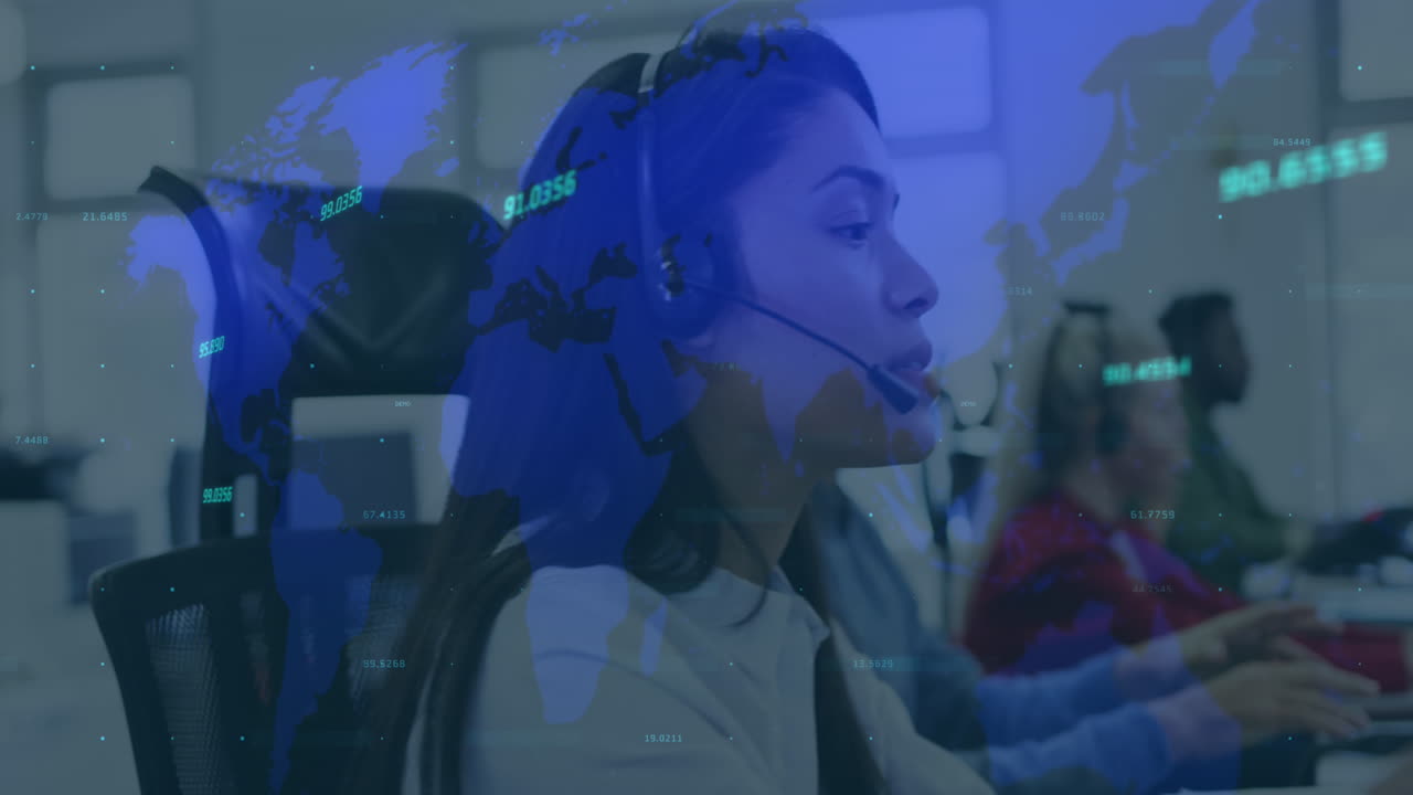 animación de las estadísticas con diversos colegas que trabajan juntos en una oficina