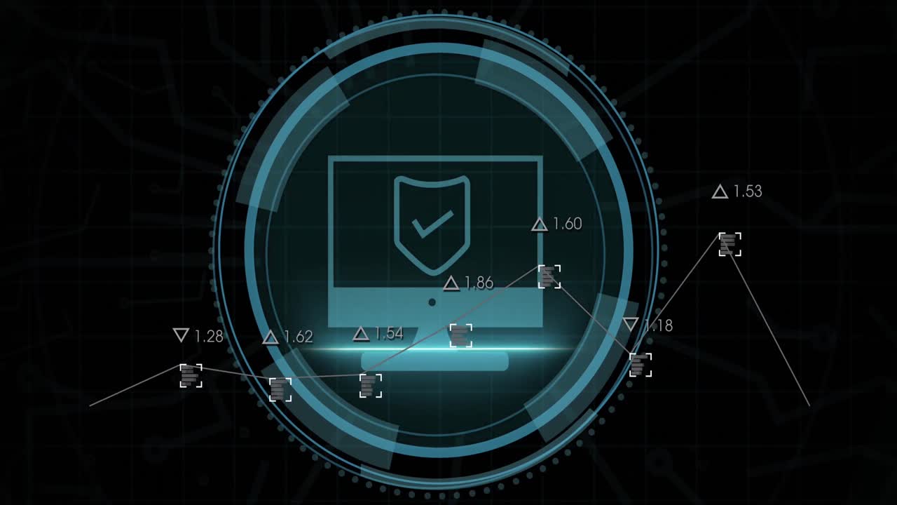 animación de la interfaz digital con procesamiento de datos sobre fondo negro