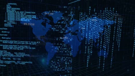 data processing over world map against blue background