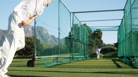 Cricketspieler-üben-Während-Einer-Trainingseinheit-In-Den-Netzen