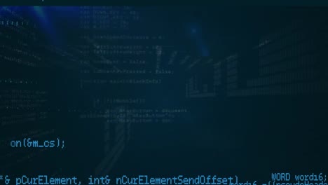 animación del procesamiento de datos y codificación binaria sobre fondo azul