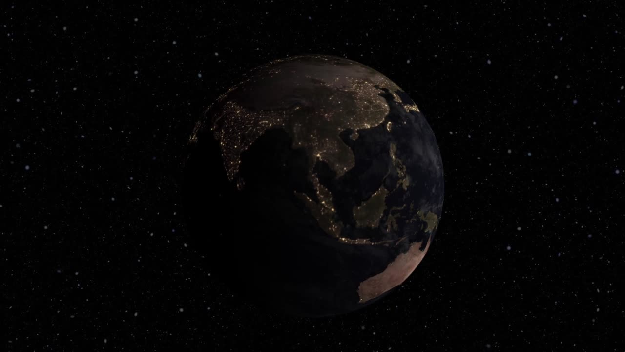 惑星、地球、世界、地球儀、スペース、天の川、回転星、宇宙、科学、地理、太陽光、街の明かり、タイムラプス