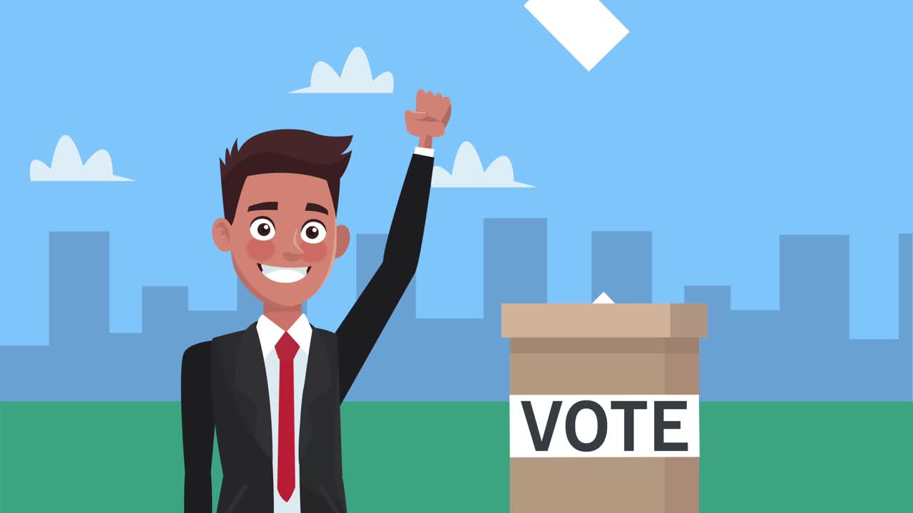 투표 상자 애니메이션을 가진 남성 후보