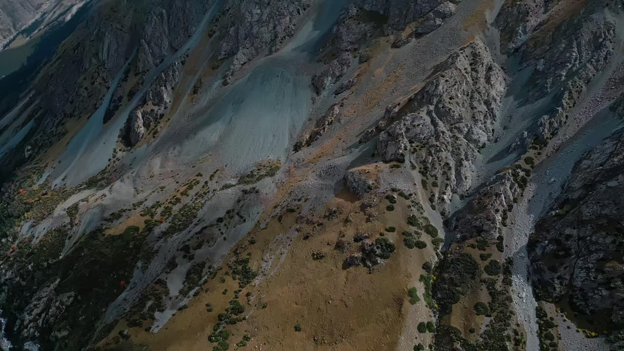 Kyrgyzstan nature landmarks, valley pass, rugged mountain range, aerial