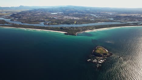 panoramic view of fingal and cook island in nsw, australia - drone shot
