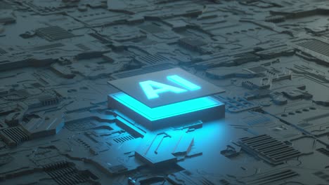 Circuit board and AI micro processor, Artificial intelligence concept. 3d render