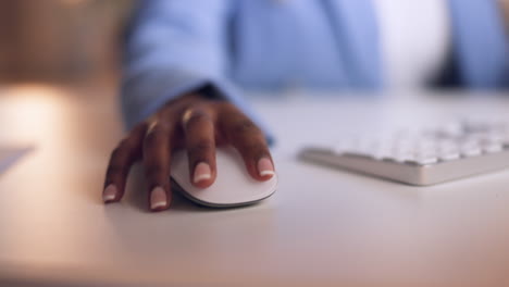 search, mouse and hands of business woman