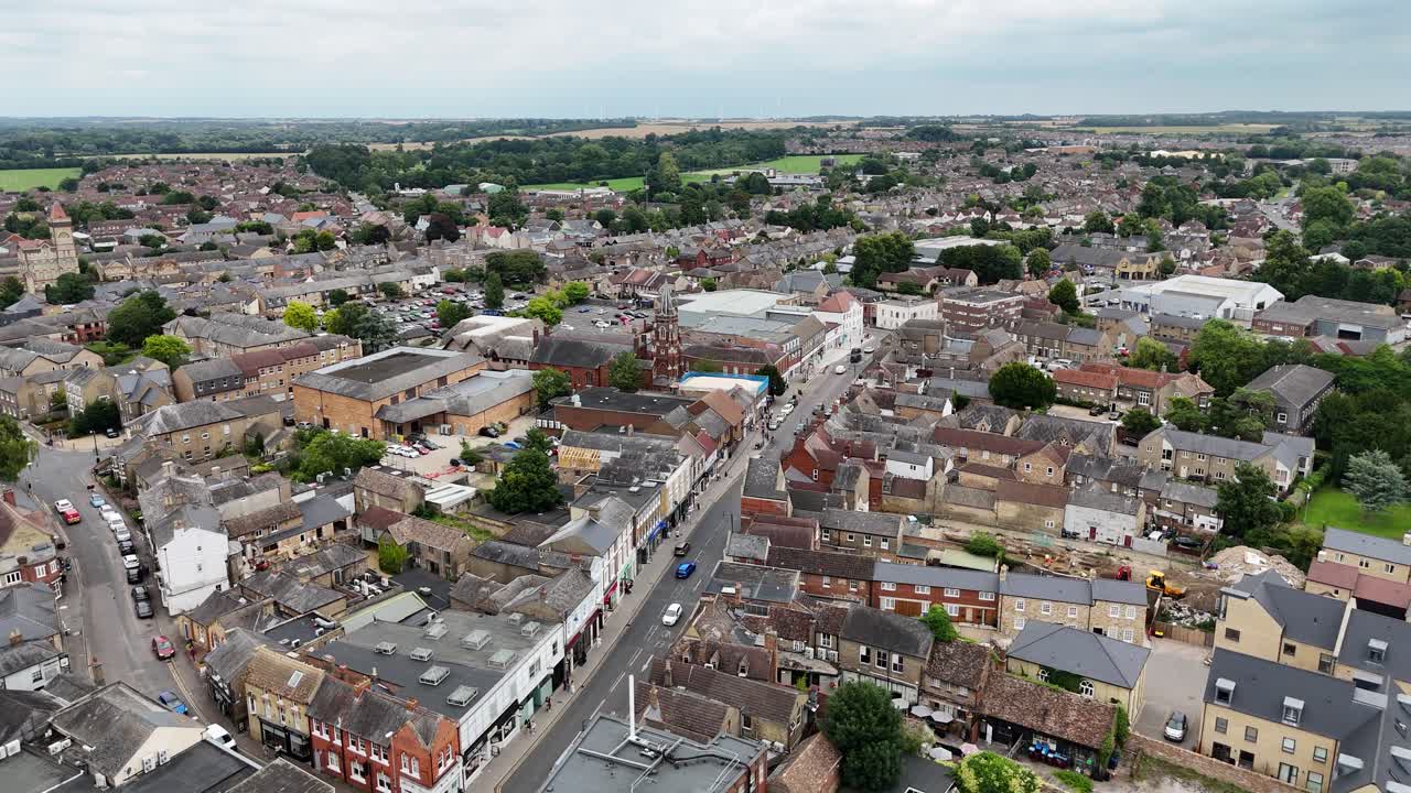 St Neots, high street Uk, Cambridgeshire drone aerial view