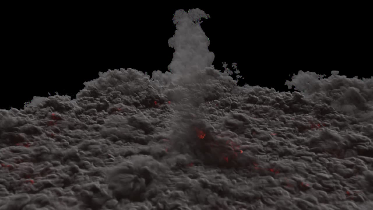Animated flaming fire and smoke, as if from a rocket or jet engine. A rocket or similar fuel burns, emitting smoke. Animation on an isolated background with an alpha channel embedded with file.