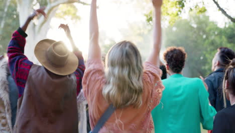 Crowd-dancing,-music-festival-and-friends-outdoor