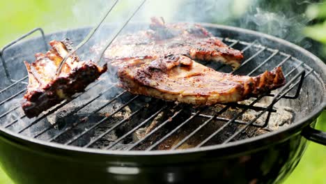 preparing american bbq ribs on grill