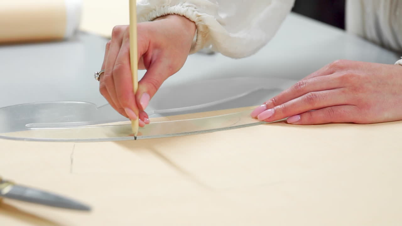 Female fashion designers drawing sketches for clothes in atelier. Sequence