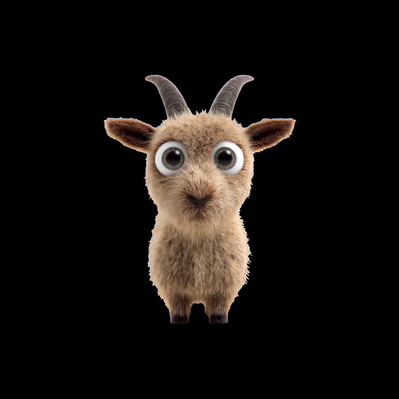 Cute fluffy cartoon goat animation isolated asset, transparent 4K video, alpha channel, ProRes 4444