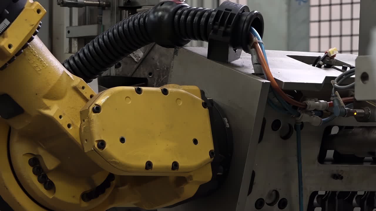 Automated Car Manufacturing Process Plant Modern Factory. Sophisticated Robots Assemble Electric Vehicle Components Precision Efficiency. industrial technology manufacture mechanic device equipment