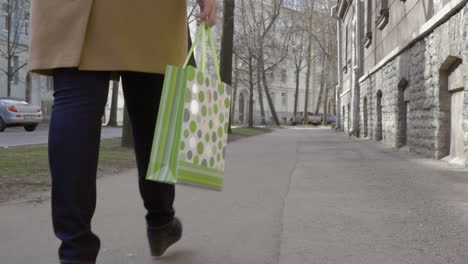 woman legs walking with colorful shopping bag