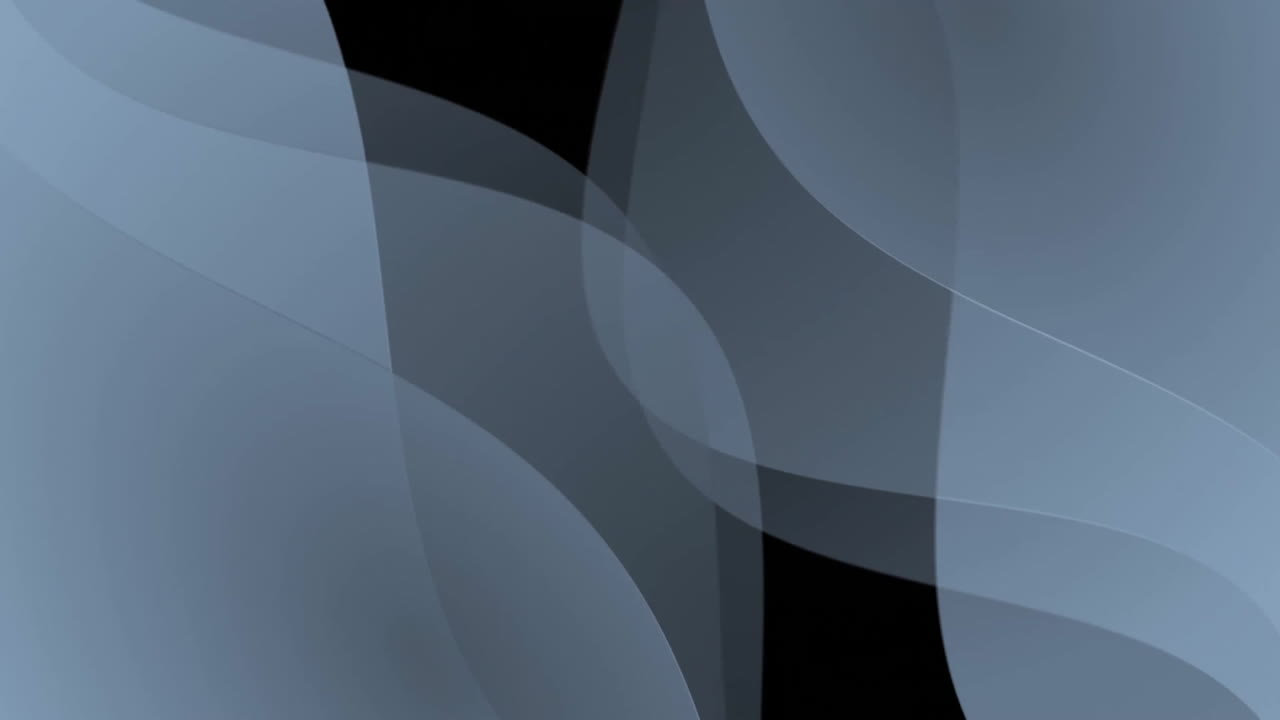 Animazione di forme astratte fluide con curve traslucide sovrapposte in scala di grigi