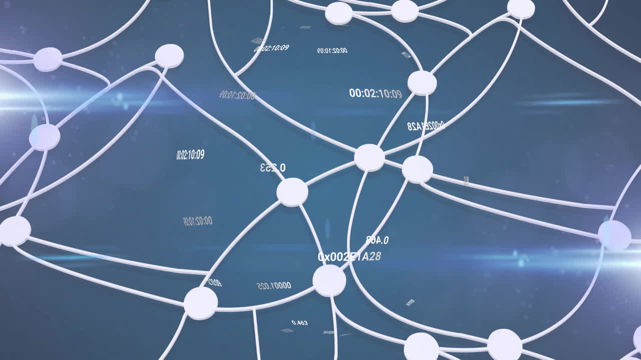 파란색 배경의 연결 네트워크 및 데이터 처리 애니메이션