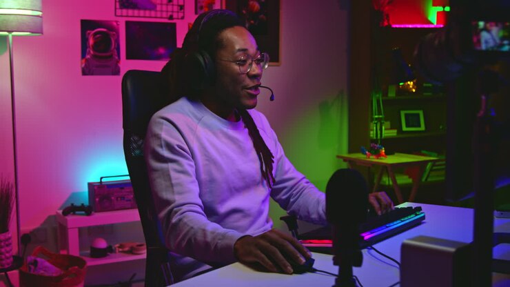 Man playing video games and streaming online