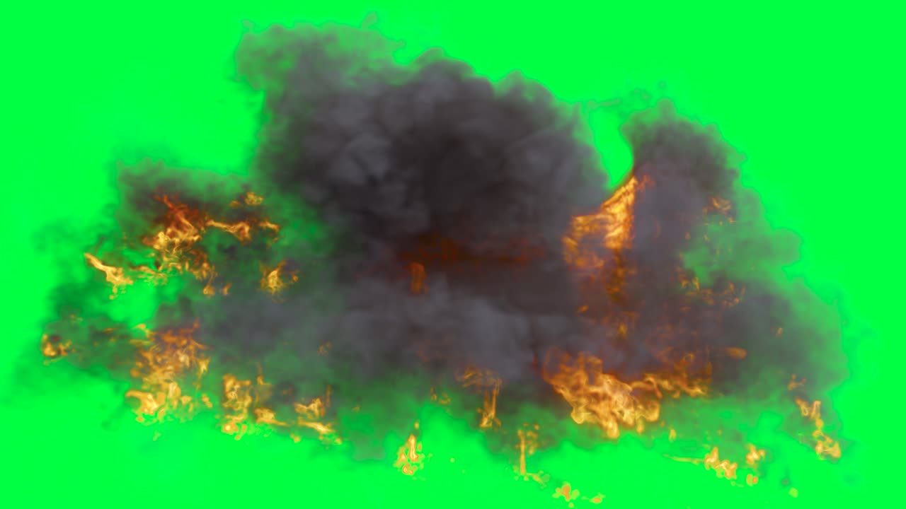 explosión de fuego y humo en pantalla verde