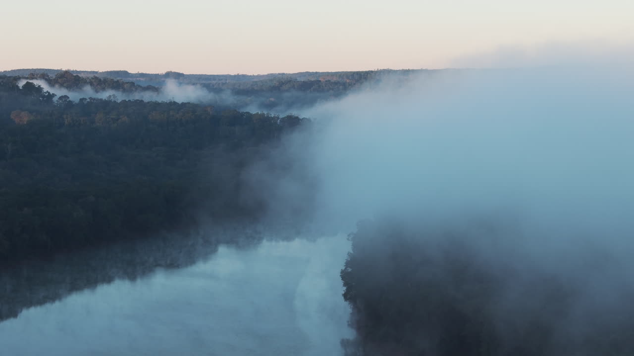 Foggy River Through the Forest