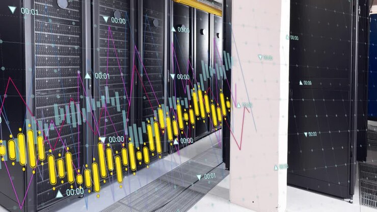 Animation of financial data processing over computer servers