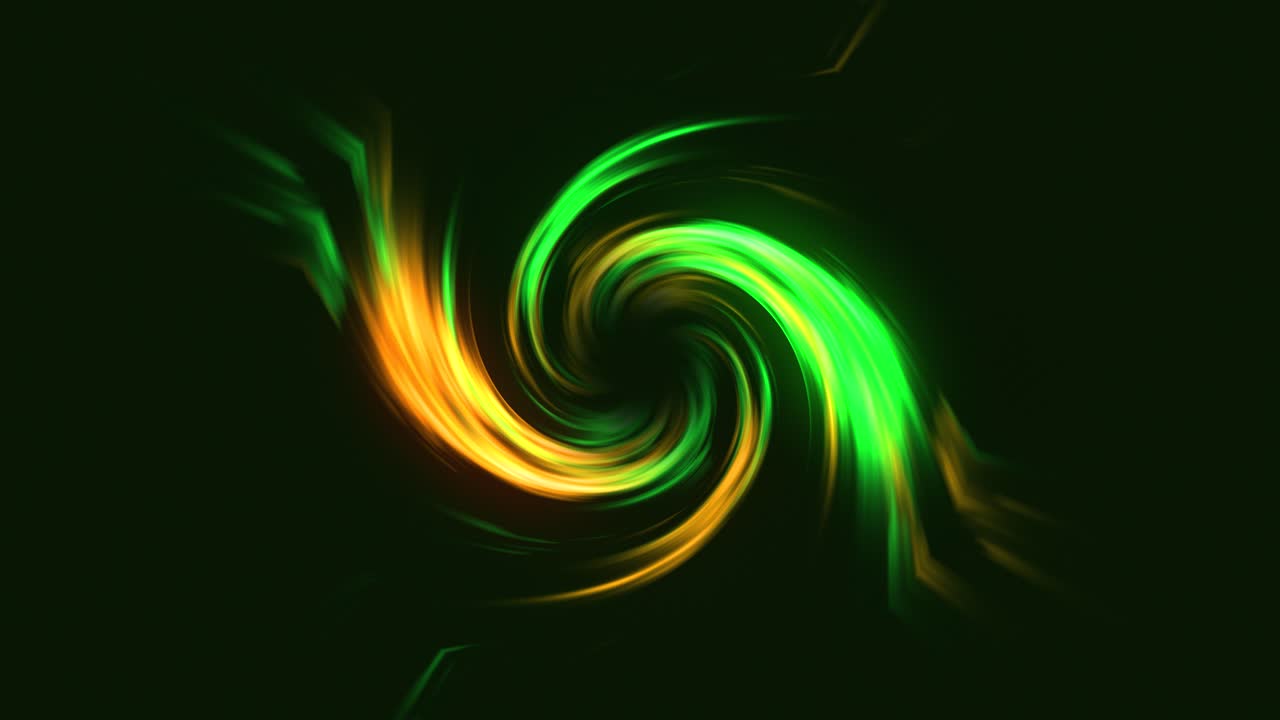 Abstract Neon glow funnel with colourful twisting rays curvy bright lines on a black background tornado energy space tunnel vortex shape visual effect 4K green yellow