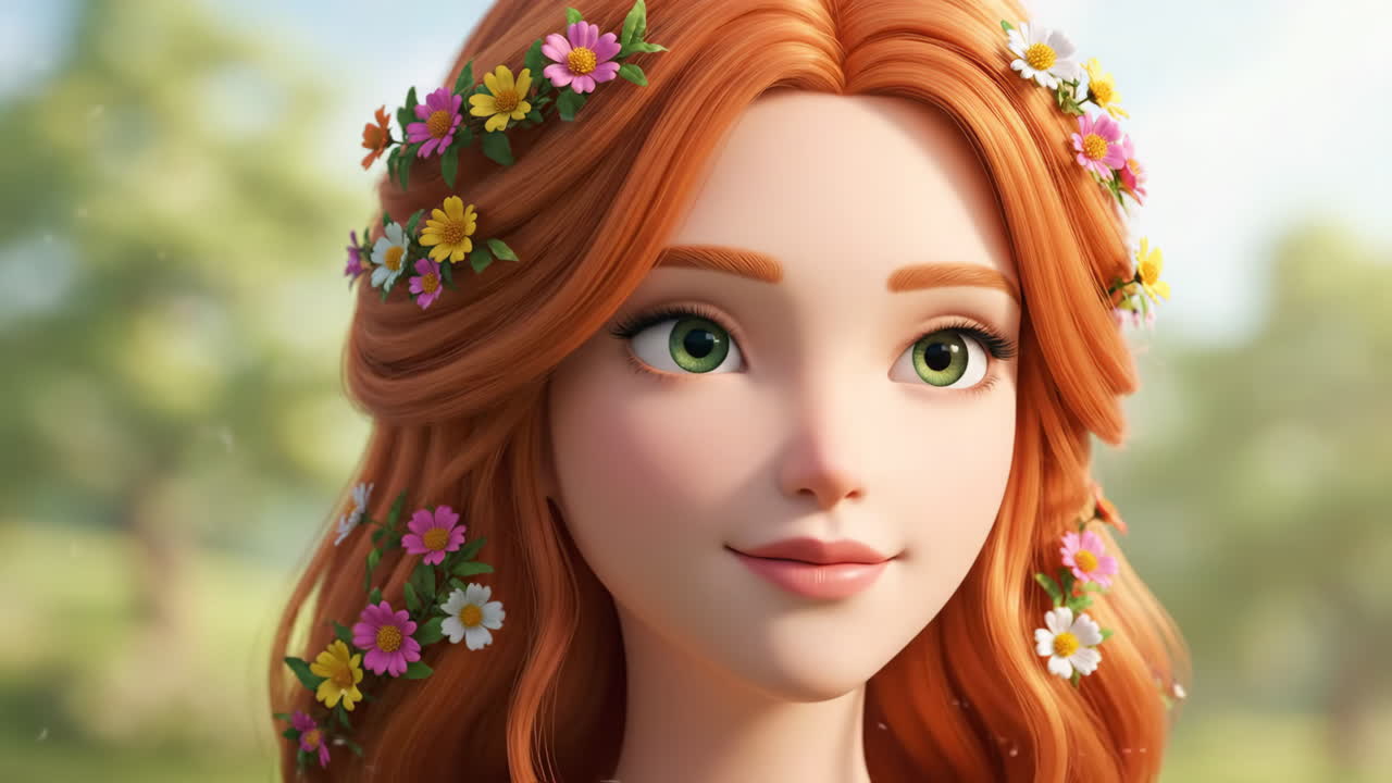 Cartoon redhead with flower crown