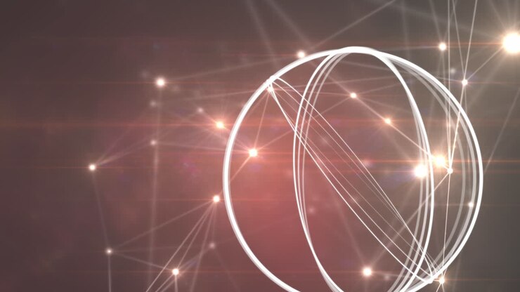 Animation of white circles over network of connections on black background