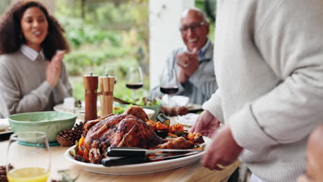 family gathering around a thanksgiving turkey