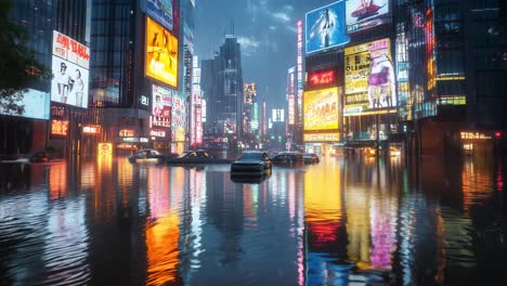 flooded japanese city street at night