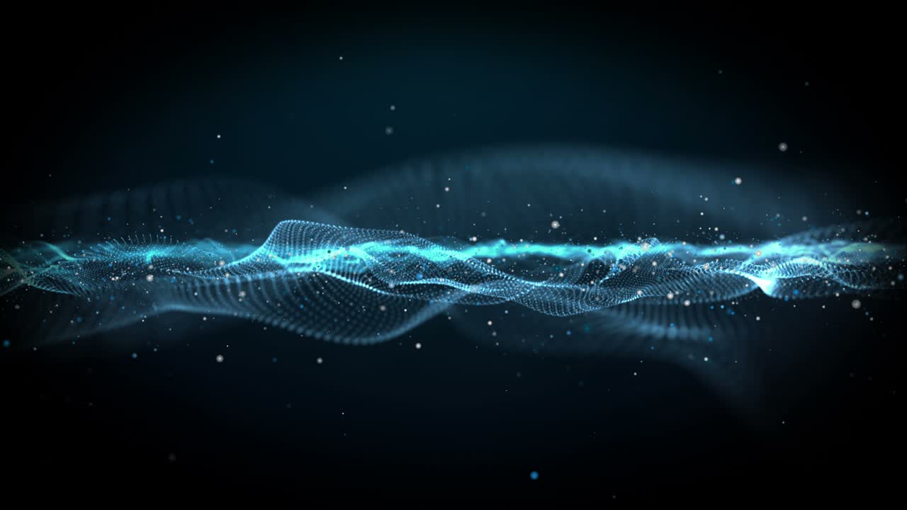 파동 물체와 반이는 입자를 느린 동작으로 가진 미래의 애니메이션, 4096x2304 루프 4k