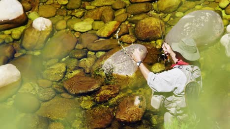 fisherman fly fishing in river